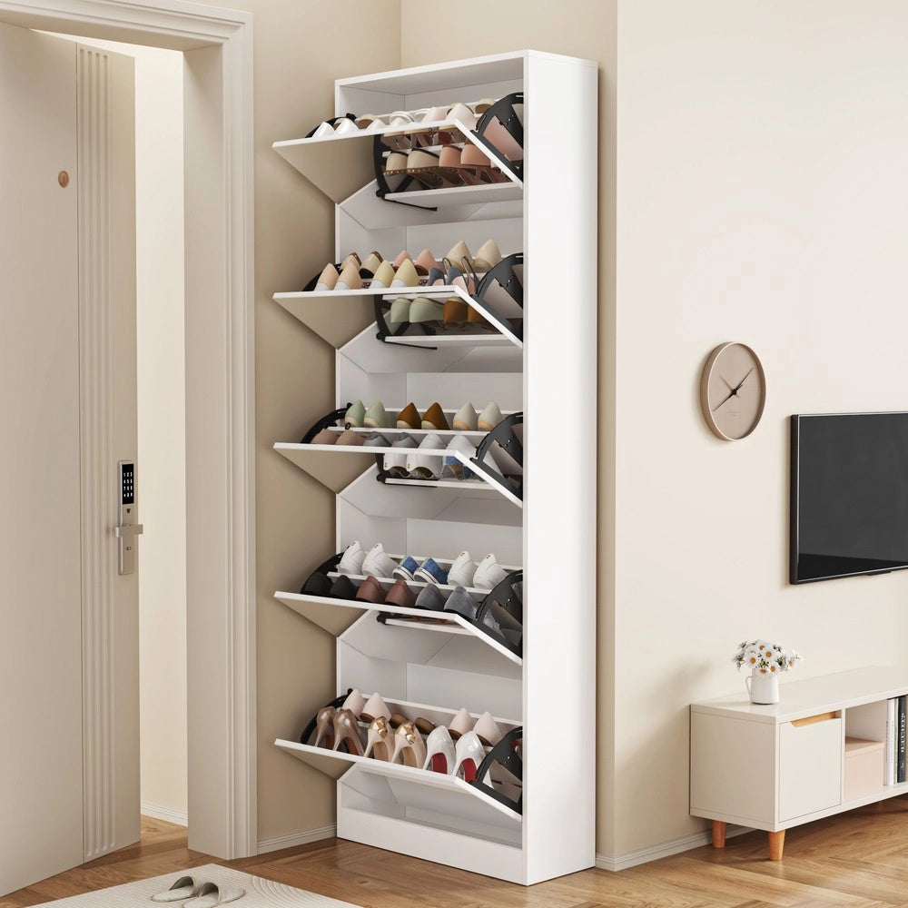 Scarpiera con Specchio e 5 Ante Ribaltabili ¨C MINIMAL ¨C Bianco