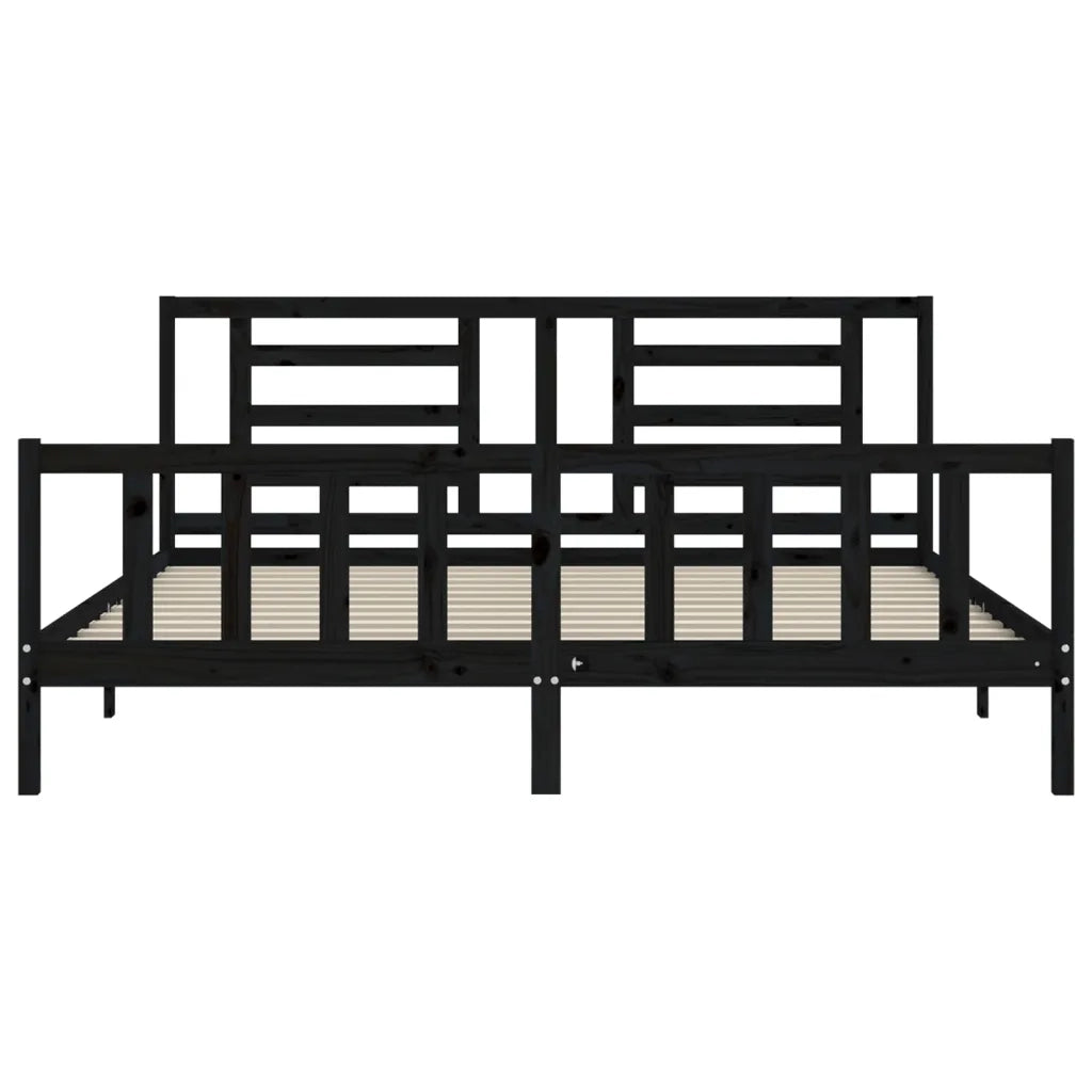Giroletto con Testiera Nero 200x200 cm in Legno Massello 3192905