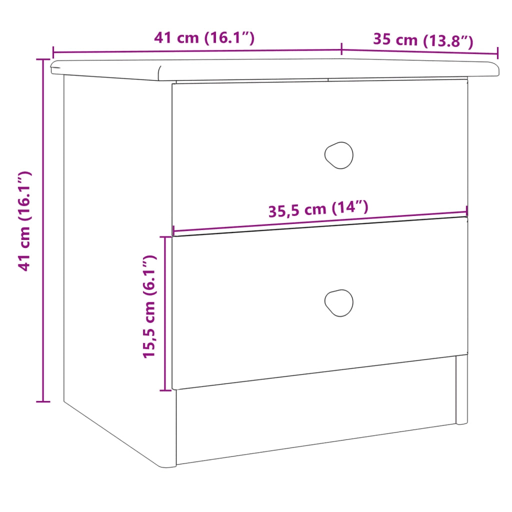 Comodino ALTA 41x35x41 cm in Legno Massello di Pino 353915