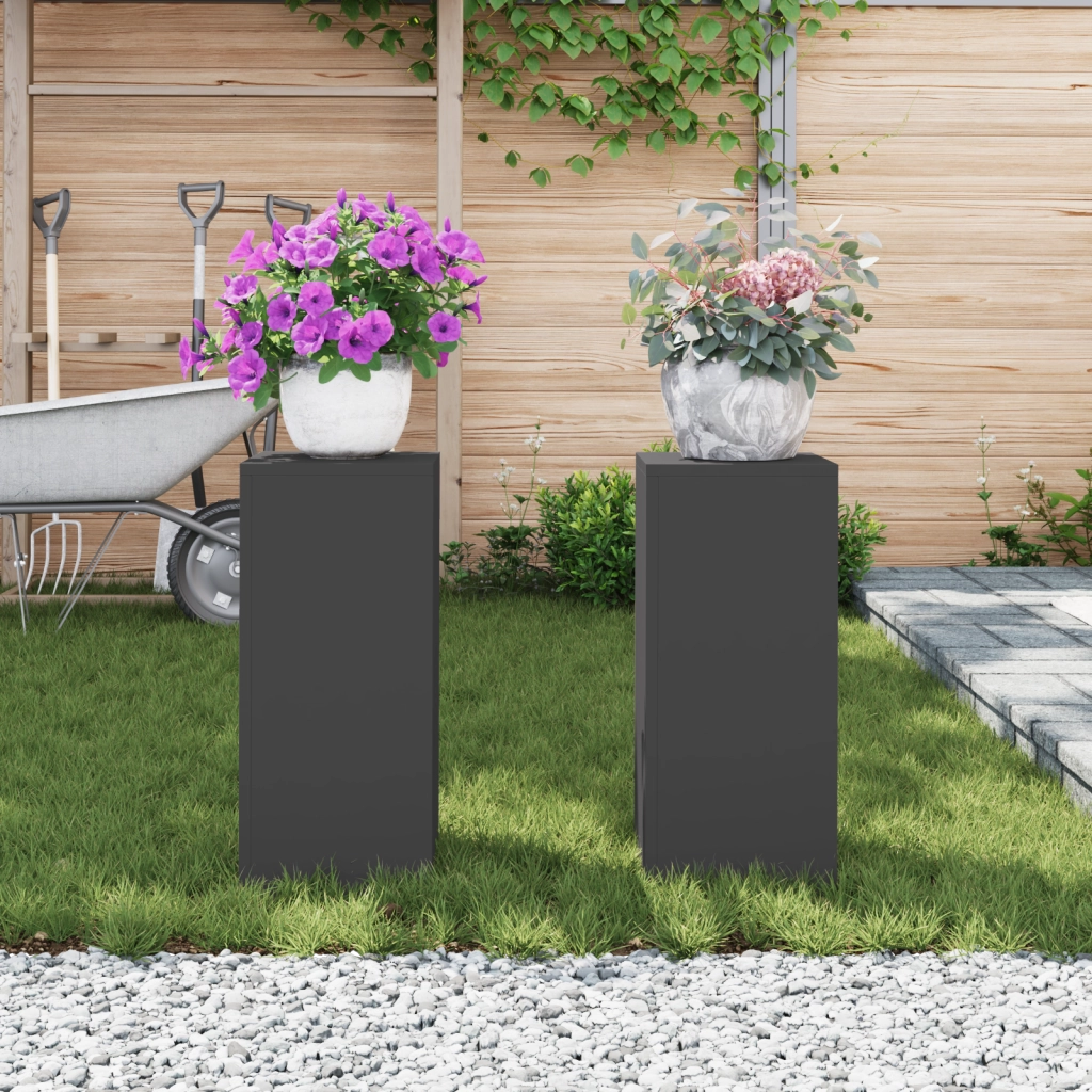 Supporti per Piante da Esterno Colonna 2 pz Nero 24x24x55 cm Acciaio