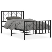 Letto singolo | Letto per adulti | Giroletto con Testiera e Pediera Metallo Nero 100x190 cm