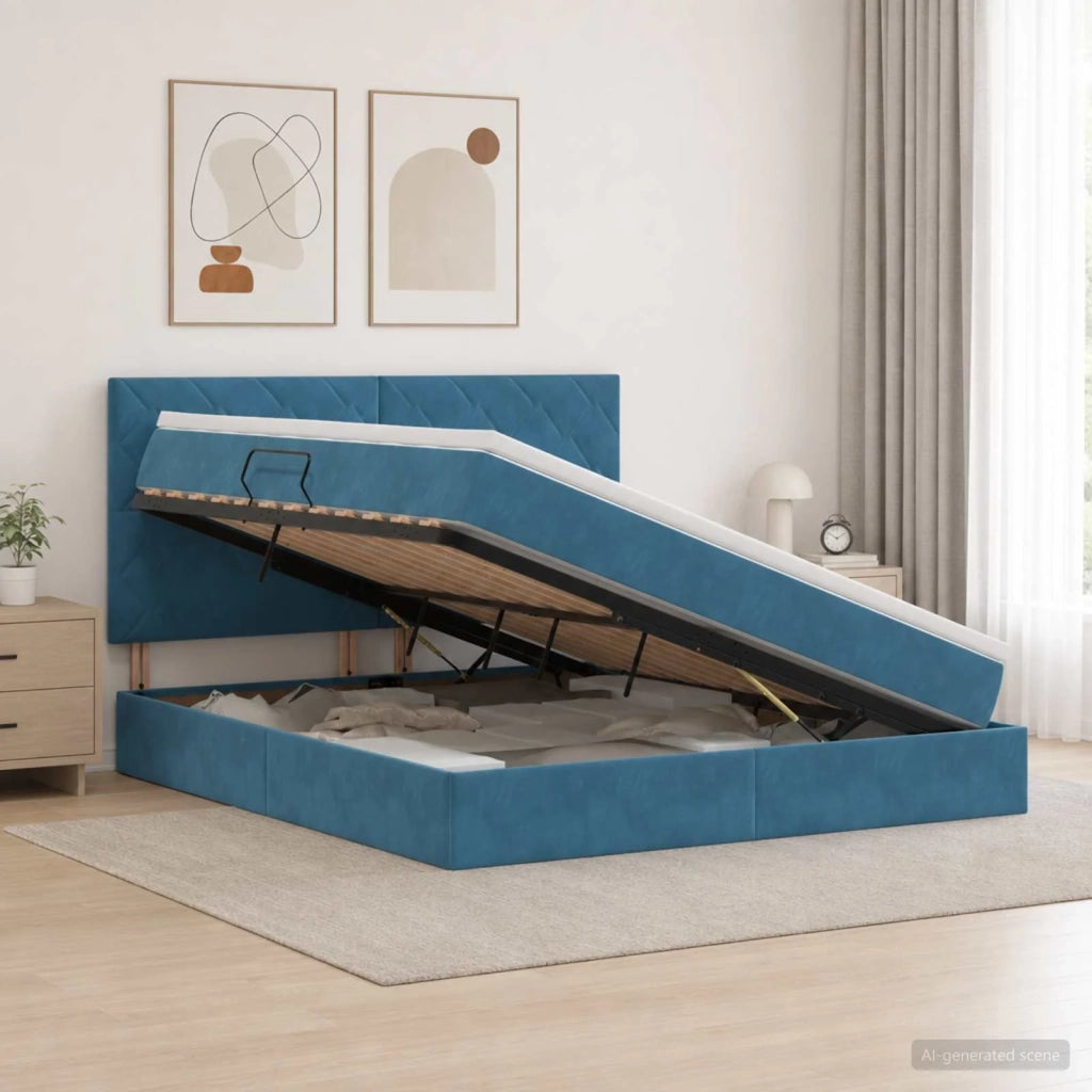 Letto con contenitore e materasso Blu Scuro 160 x 200 cm 3459763