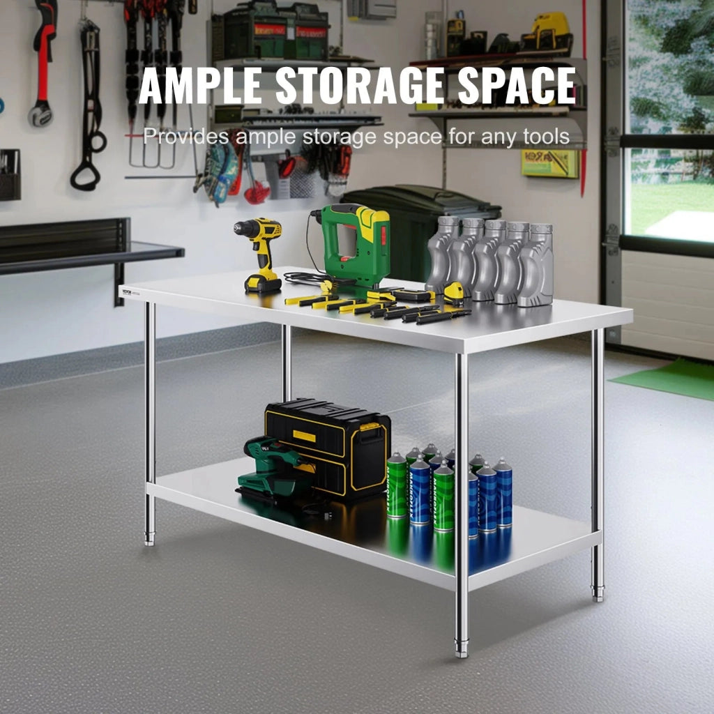 Tavolo Lavoro Acciaio Inossidabile 4 Rotelle 76 x 152 cm Ristoranti Tavolo