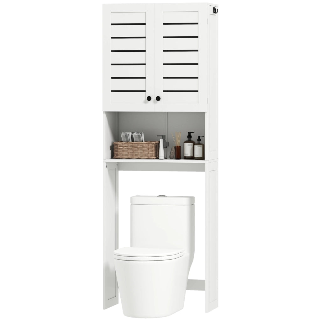 Mobile Sopra WC con Armadietto a 2 Ante e Ripiano Aperto. in Legno Bianco. 67x31.5x190 cm