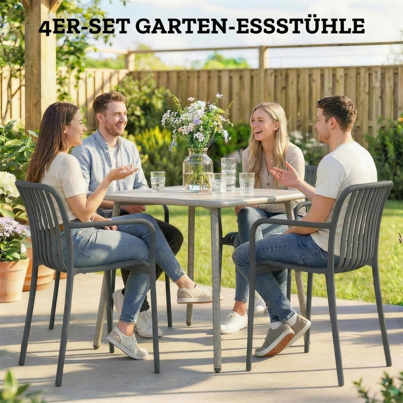 Set di 4 sedie da giardino impilabili con braccioli a doghe, ergonomiche, grigio scuro