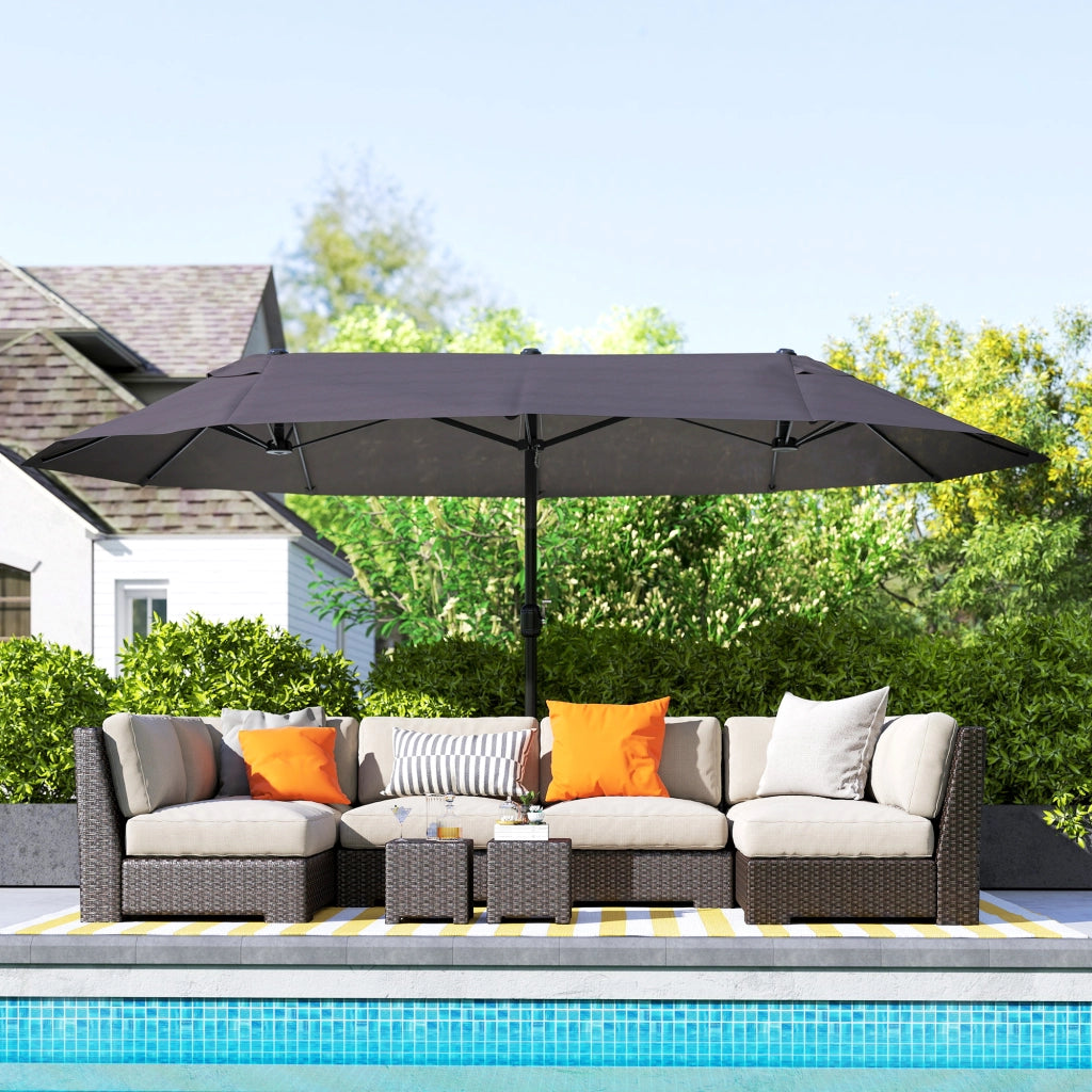 Doppio parasole 455 x 265 cm; parasole UV con manovella; parasole da balcone a manovella antivento parasole protezione solare per giardino del balcone; grigio
