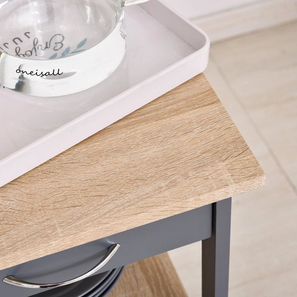 EasyComfort Carrello da Cucina Portavivande con Cassetto, 2 Ripiani e Vassoio Estraibile, 37x37x76cm, Grigio