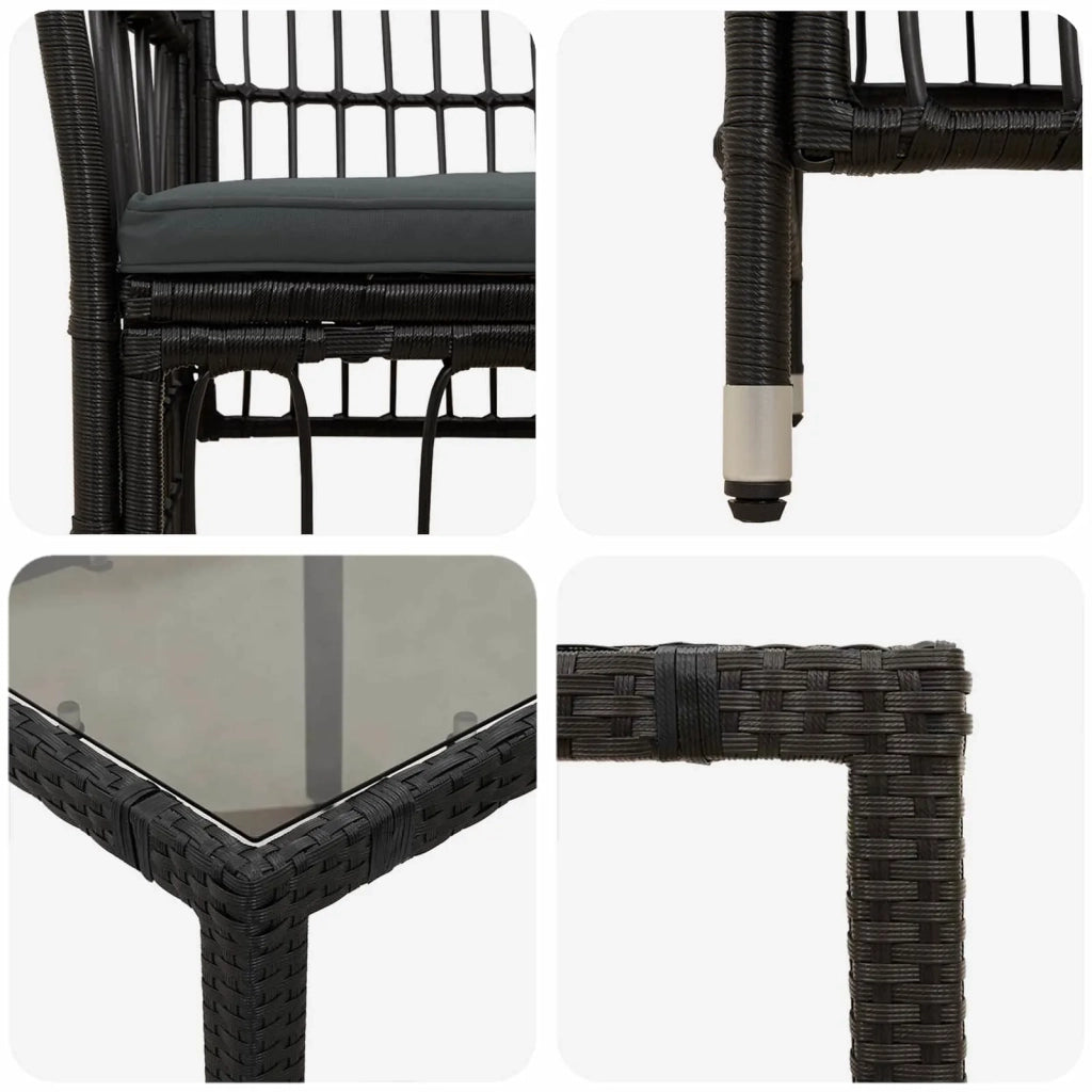 Set da pranzo per esterni 3 pz Nero polyrattan 3448932