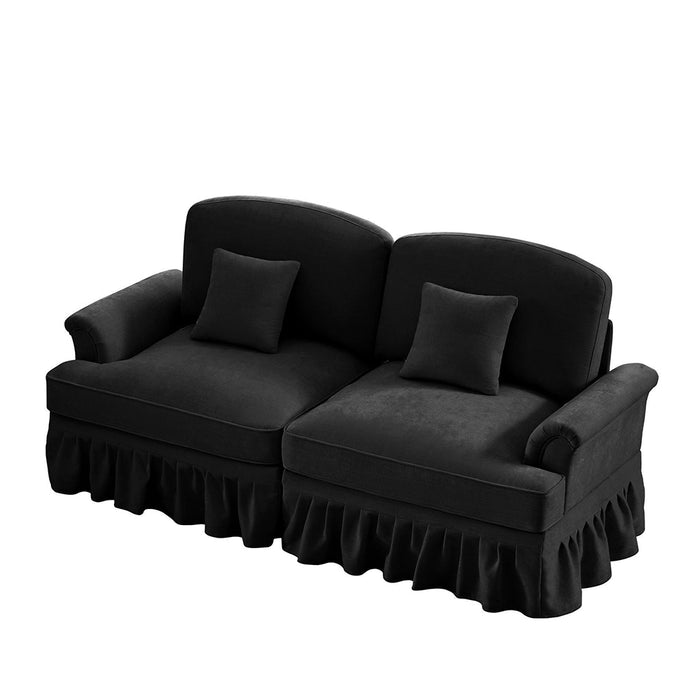 Divano 2 posti stile medievale - Xylo - Chenille, piedi legno, nero