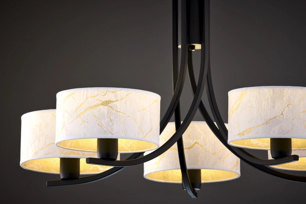Lampadario nero a catena 5xE27 paralumi bianchi Arthur Jupiter