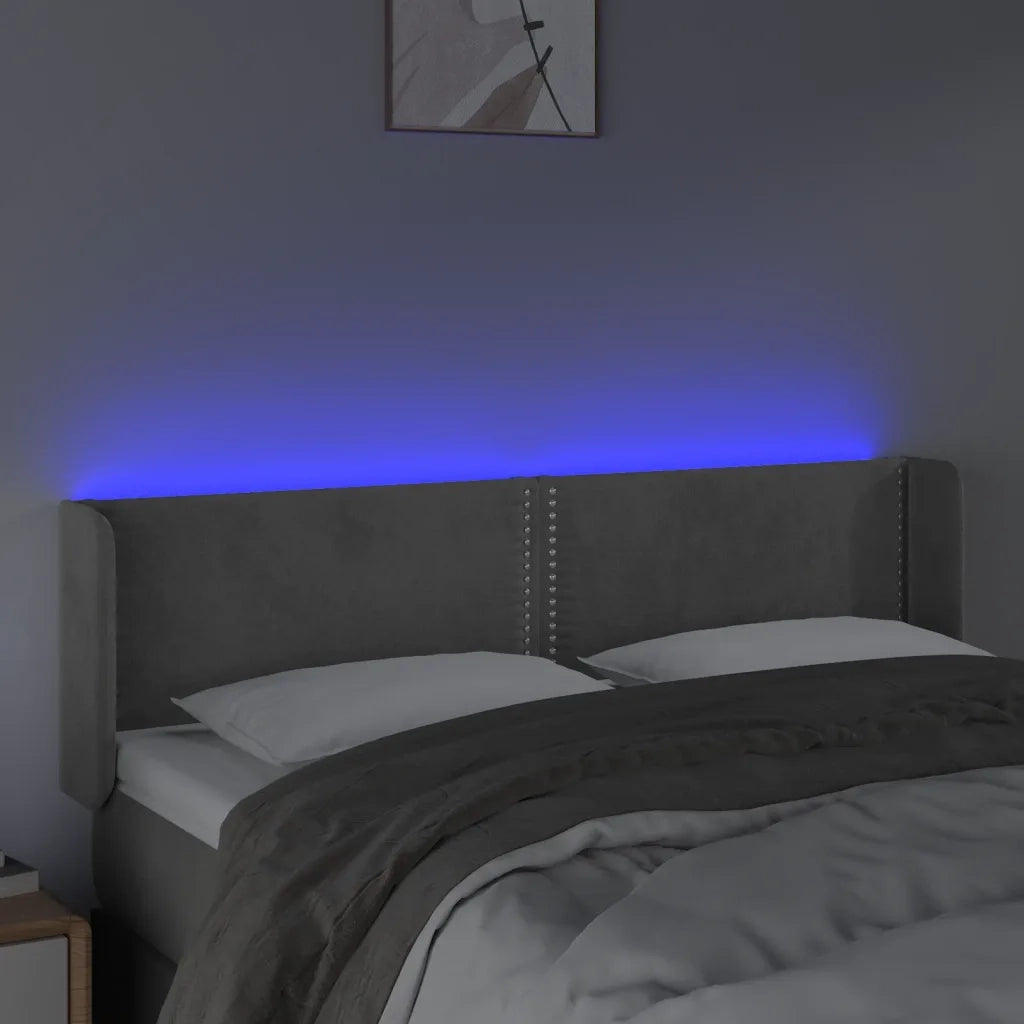 Testiera Grigio Chiaro a LED 147x16x78/88 cm in Velluto
