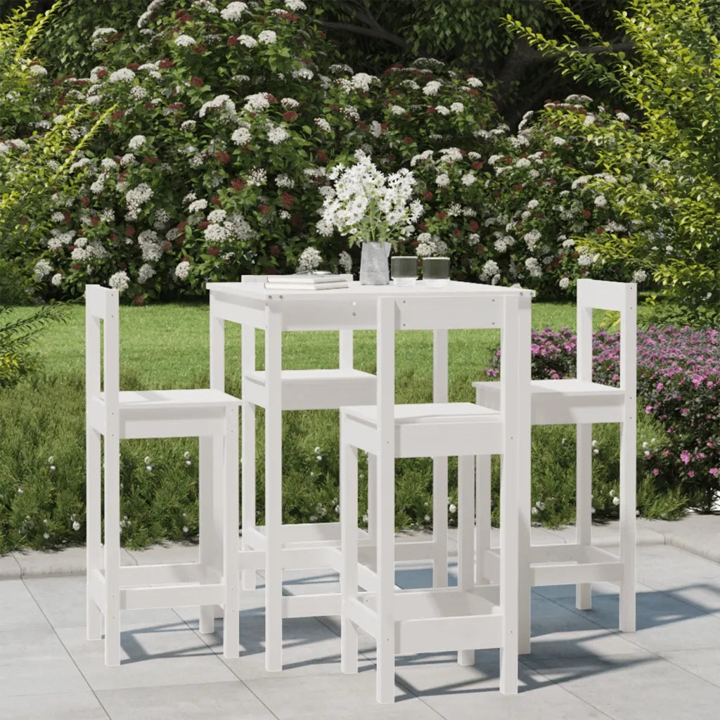 Set Bar da Giardino 5 pz | Set Salotto da Giardino Bianco in Legno Massello di Pino