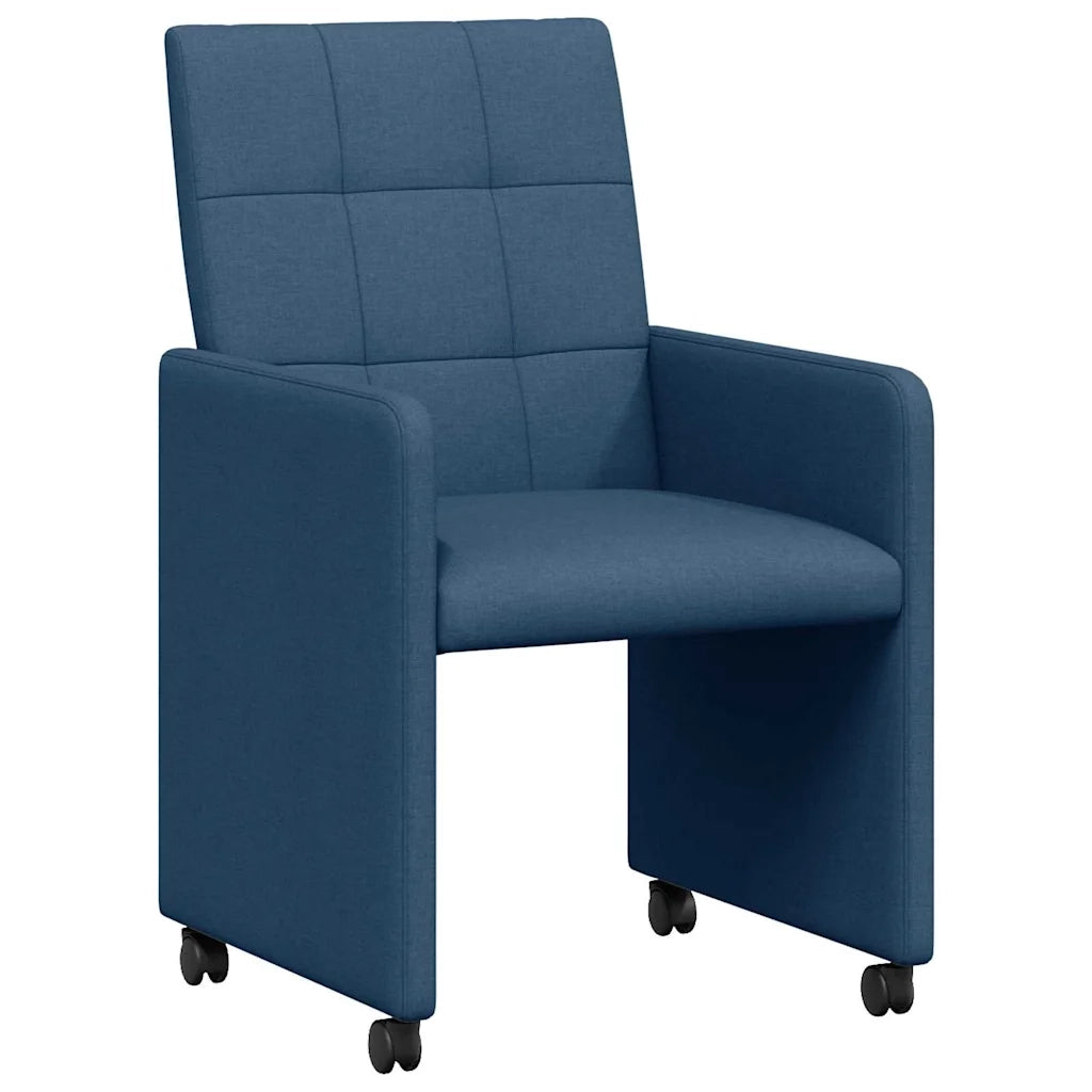 Sedie da Pranzo con Ruote 2 pcs Blu 58 x 65 x 94 cm Tessuto