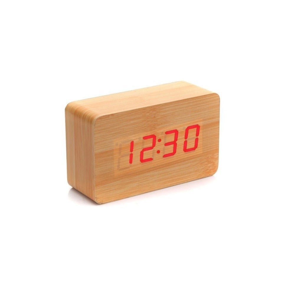 Trade Shop - Orologio Moderno Effetto Legno Wooden Usb/aaa Light Led Digital Alarm Clock -