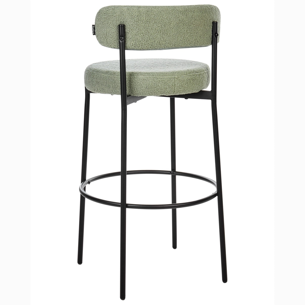 Set di 2 sedie da bar tessuto bouclé verde chiaro con gambe in acciaio nero sala da pranzo stile moderno