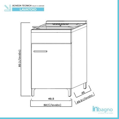 Mobile lavatoio bianco 50x50 cm vasca in resina e asse lavapanni Desya