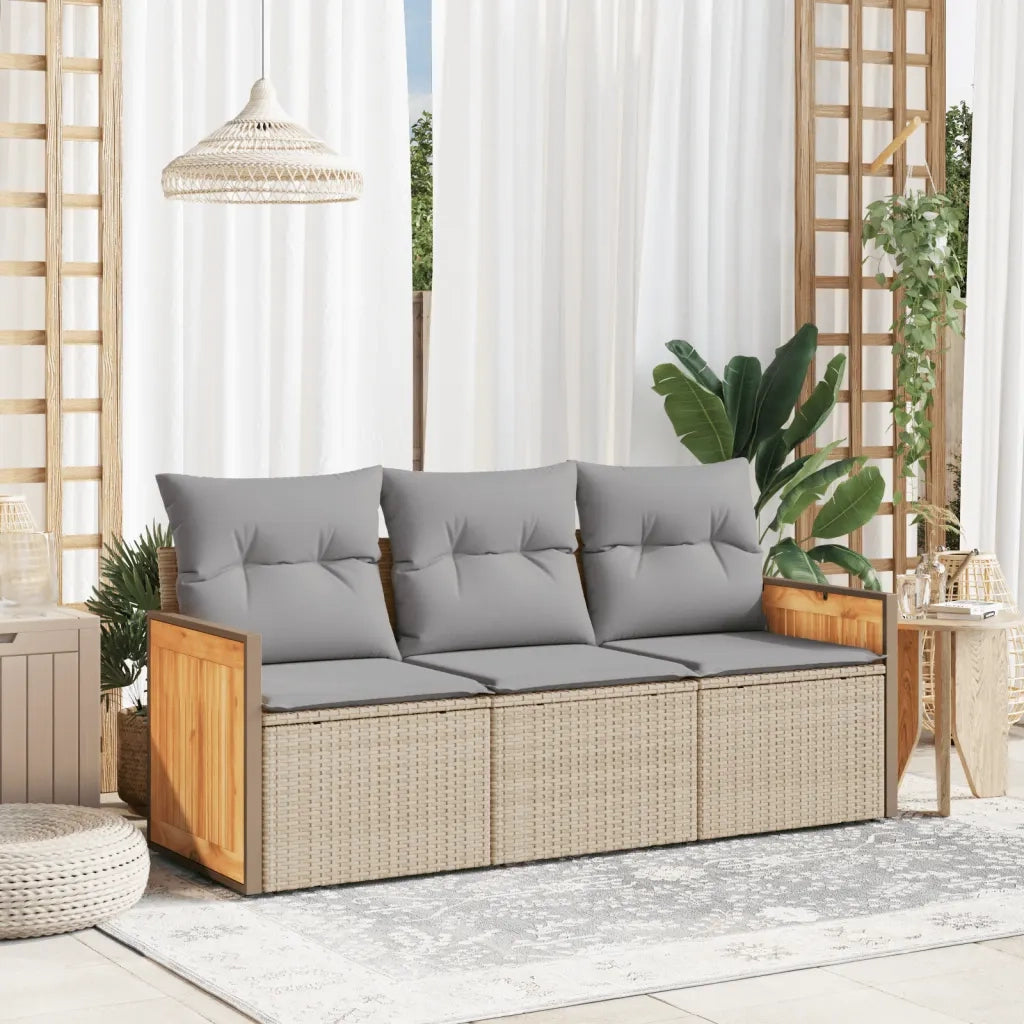 Set Divano da Giardino 3 pz | Set Salotto da Giardino con Cuscini Beige in Polyrattan