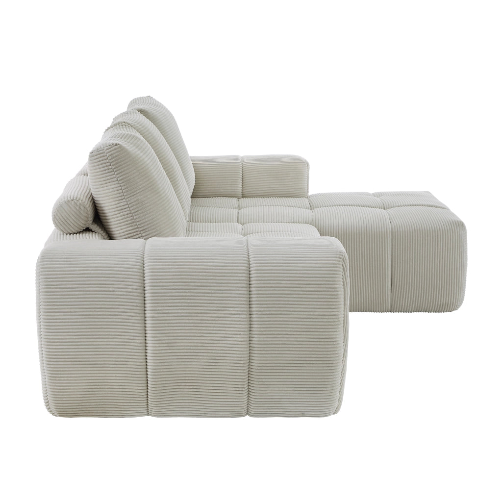 Divano angolare modulare in corduroy con design segmentato - per soggiorno e ufficio - beige