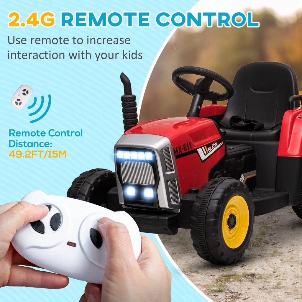 EasyComfort Trattore Elettrico per Bambini 3-6 Anni con Rimorchio Rimovibile, Batteria 12V e Telecomando, Rosso