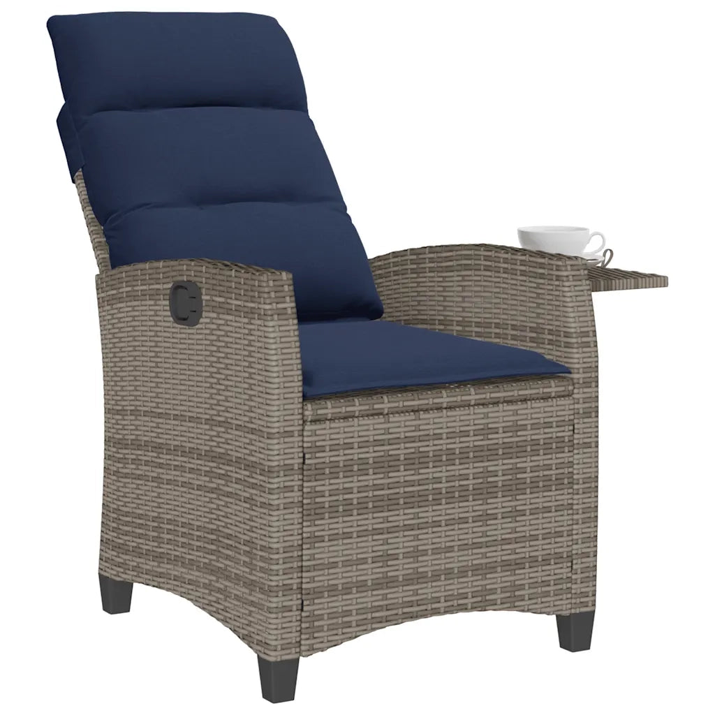 Sedia Reclinabile da Giardino con Tavolino Grigio Polyrattan 4108273