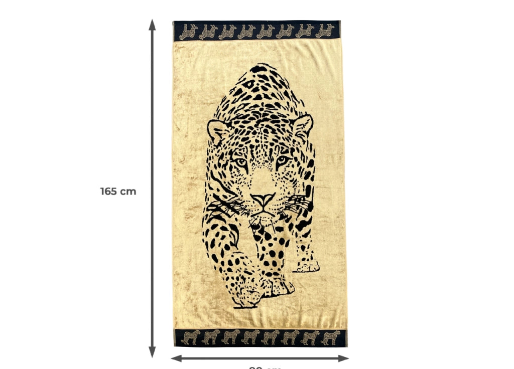 Telo Mare Jacquard Spugna Asciugamano Spiaggia Disegno Pantera - Telo Mare - Oro