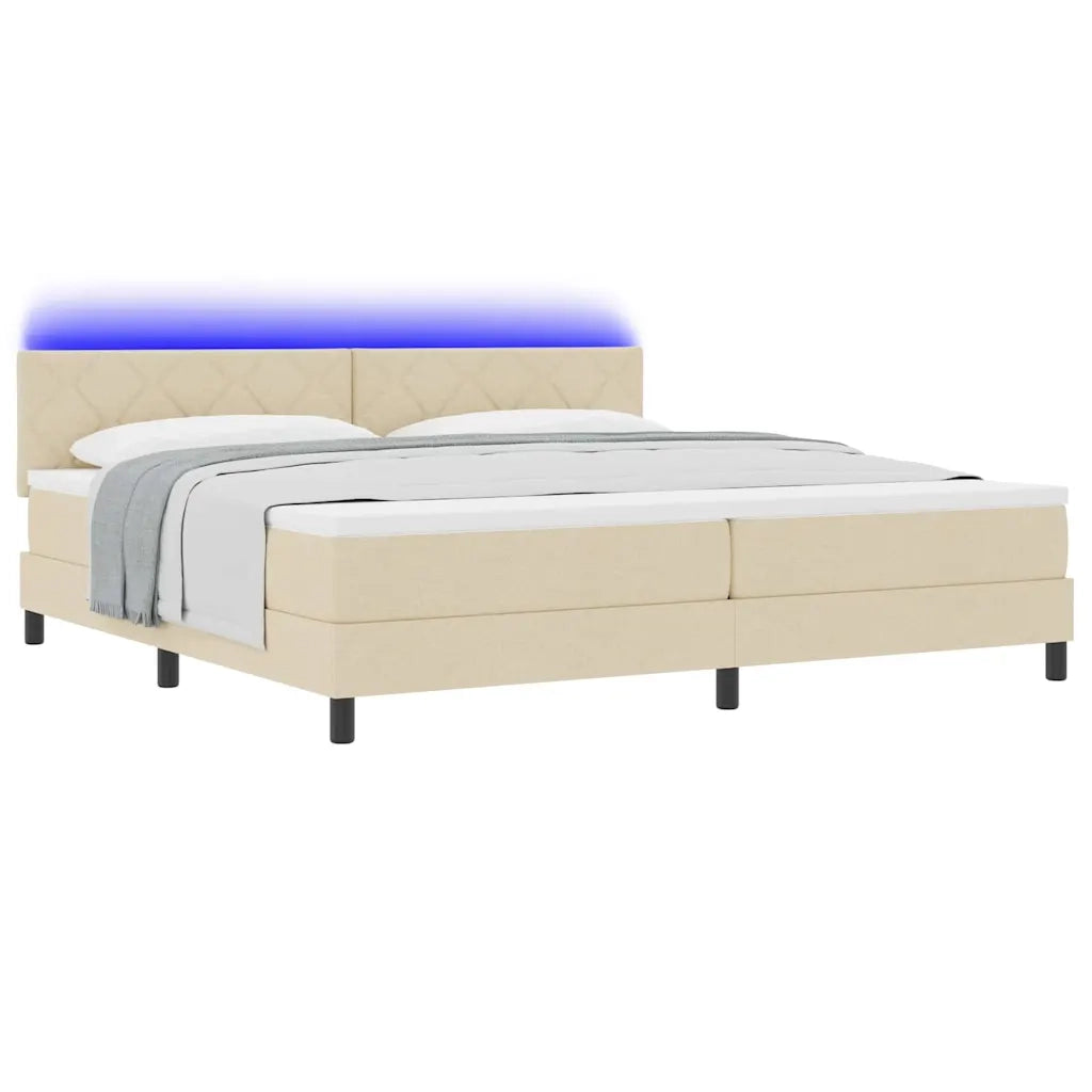 Letto a molle con materasso con led Crema 200 x 200 cm Tessuto