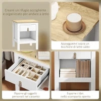 Set 2 Comodini con Cassetto e Ripiano Aperto in Legno, 45x40x55 cm, Bianco e Rovere