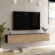 Mobile Porta TV Lapinlahti con 2 Ante a Ribalta Consolle da Parete 180 cm Nero / Effetto Rovere [en.casa]