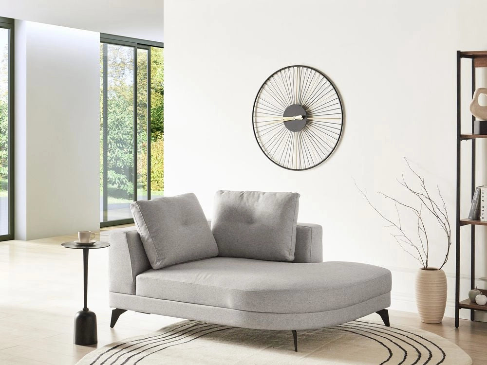 Chaise longue con rivestimento in lino sintetico idrorepellente Gambe in ferro nero con cuscini Grigio  lato sinistro stile moderno