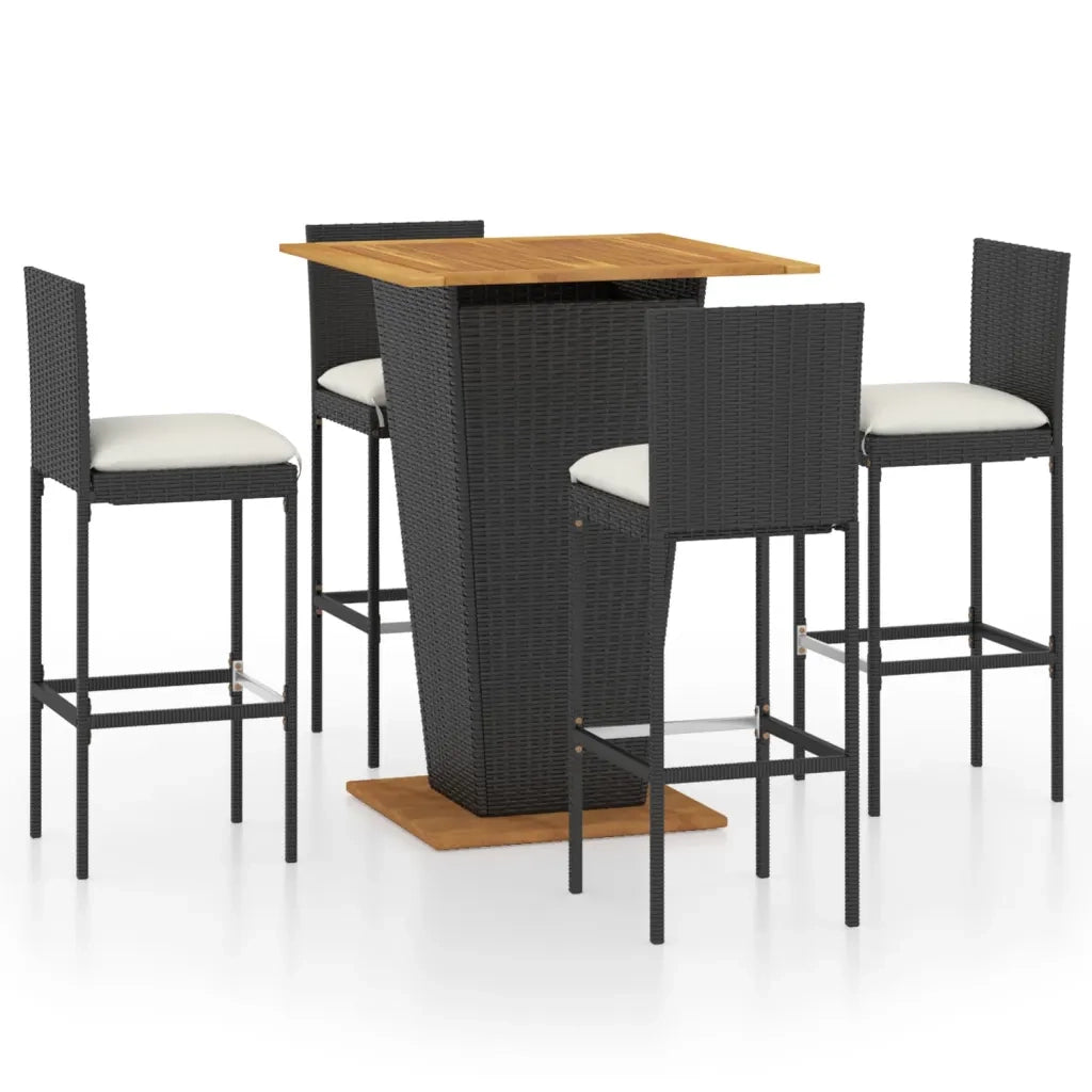 Set da Bar da Giardino 5 pz con Cuscini in Polyrattan Nero cod mxl 37409