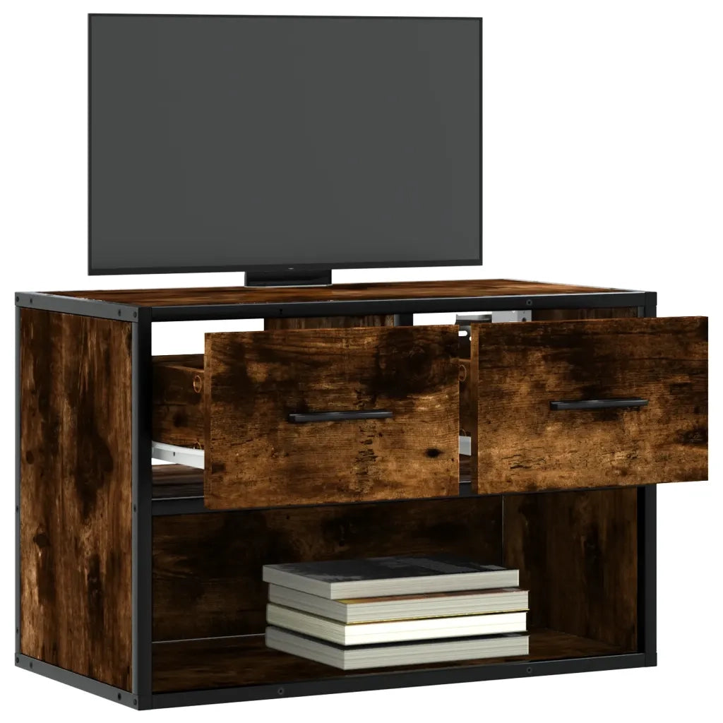 Mobile Porta TV Rovere Fumo 60x31x39,5 cm in Legno e Metallo