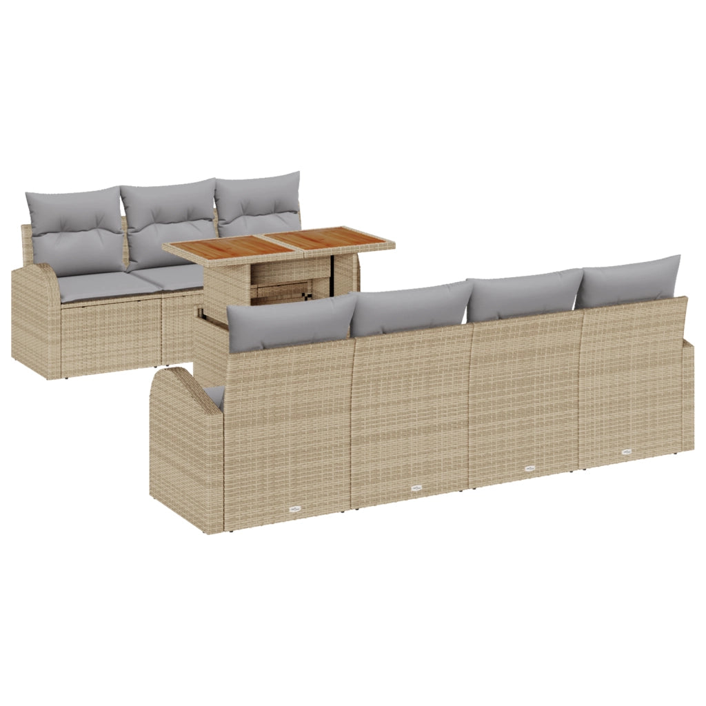 Set Divano da Giardino 8 Pezzi con Cuscini Beige Rattan Polietilene