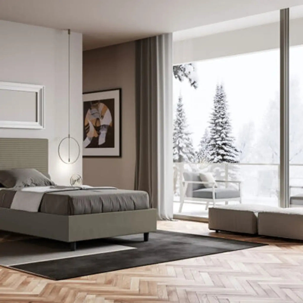 Letto matrimoniale francese con rete imbottito 140x190 similpelle cappuccino Focus