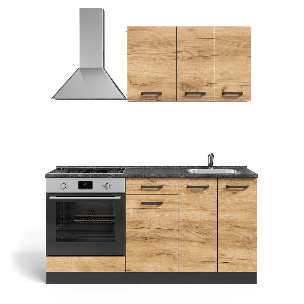 Vicco Cucina completa Quercia dorata/antracite 160 cm con base forno e lavello con PT