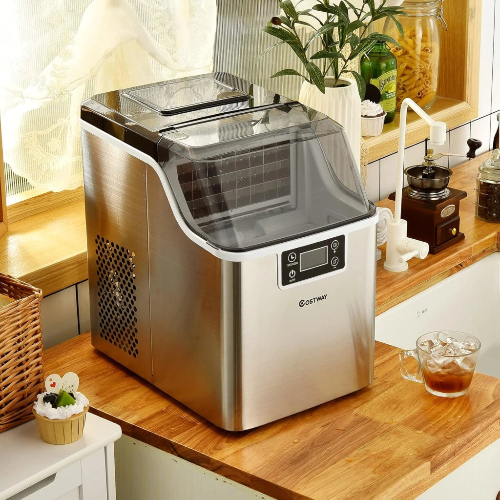 Macchina del Ghiaccio, Macchina del Ghiaccio Elettrica con Superficie Forata, con Cucchiaio Porzionatore, 24 Cubetti /15 Minuti, 3,2 L, Ideale per Casa e Ufficio