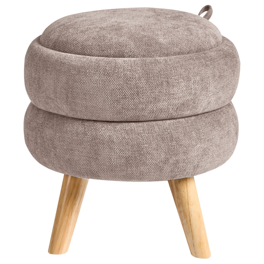 Pouf in ciniglia tortora 40 x 41 cm con sgabello portaoggetti Design moderno