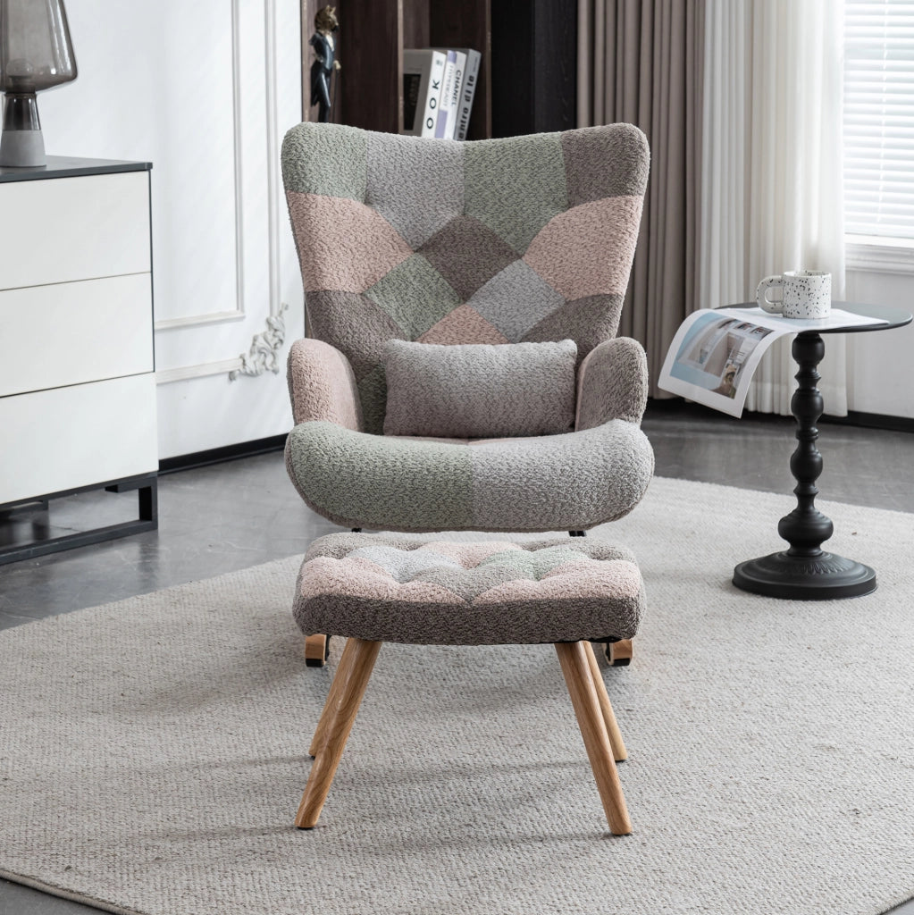 Sedia a dondolo multicolore con poggiapiedi e cuscino lombare, altezza 93 cm