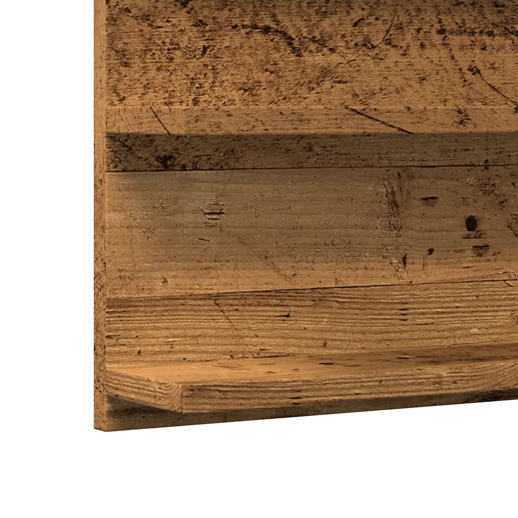 Mobiletto da bagno a parete con specchio e ripiani fissi 90 x 11 x 45 cm legno composito finitura effetto legno anticato 02_0050829