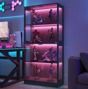 Vetrina LED con 4 ripiani 80 x 35 x 170 cm in MDF e vetro temperato; nera