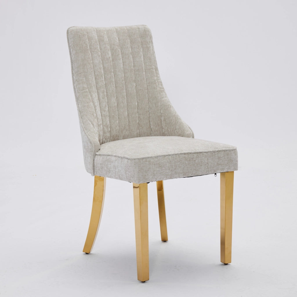 Sedie da Pranzo Imbottite in Tessuto Velluto ¨C MINIMAL ¨C Gambe Dorate, Beige, Set di 2