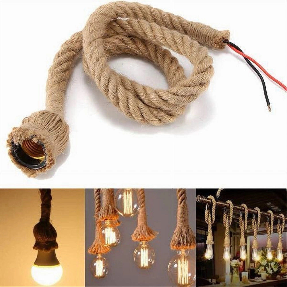 Trade Shop - Lampadario A Sospensione Da 1.5mt Corda Di Canapa Portalampada Attacco E27 436653 -