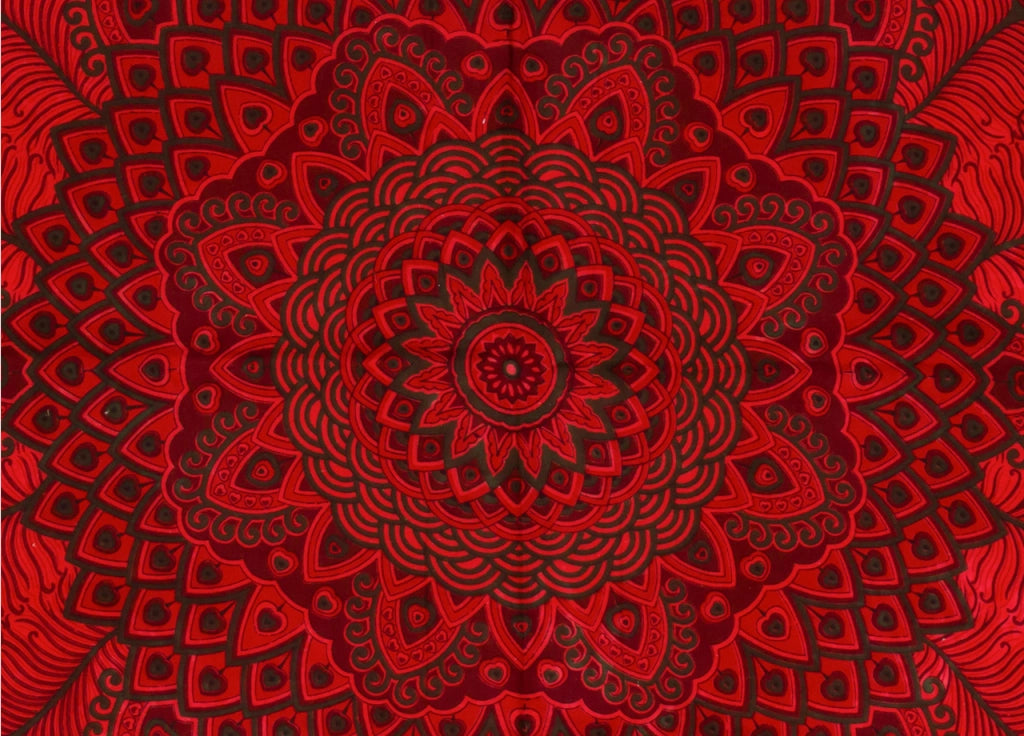 Telo Mare Spiaggia Grande Antisabbia Parasole Modello Batik Piuma - Piuma - Rosso
