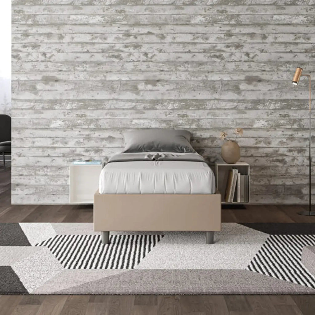 Letto singolo contenitore imbottito 80x190 similpelle tortora Azelia
