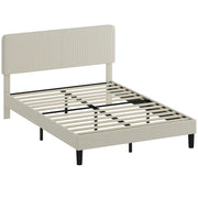 Struttura Letto 140x200 cm con Testiera Imbottita Regolabile in Altezza e Doghe in Velluto a Coste Grigio