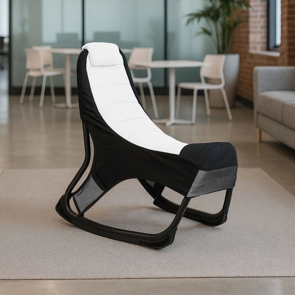 Sedia gaming Rocky in tessuto bicolore con base curva – Nero e bianco