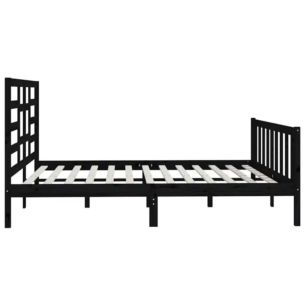 Giroletto-Struttura Letto Nero in Legno Massello di Pino 200x200 cm 869809