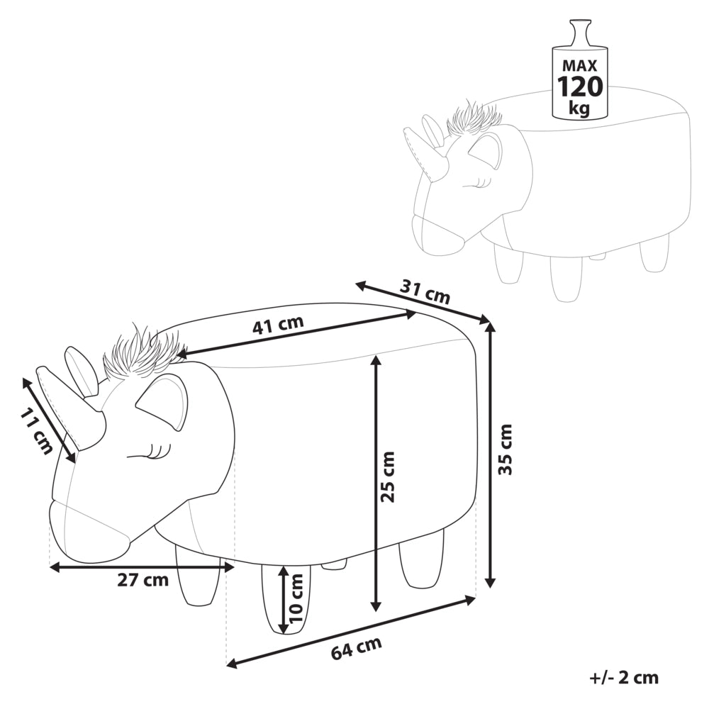 Sgabello per bambini Unicorno animale Tessuto in poliestere bianco Gambe in legno imbottite Poggiapiedi per scuola materna