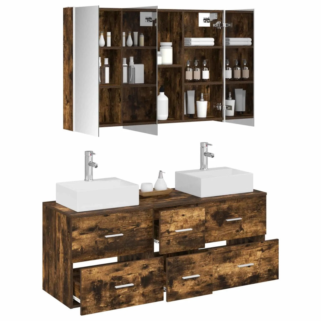 Set di mobili per il bagno 4 pcs Rovere Fumo 3406827