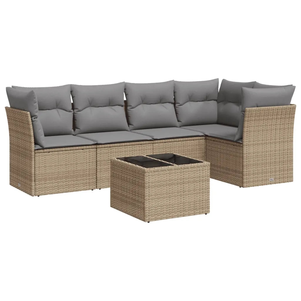 Set Divano da Giardino 6 pz con Cuscini Beige in Polyrattan 3249448