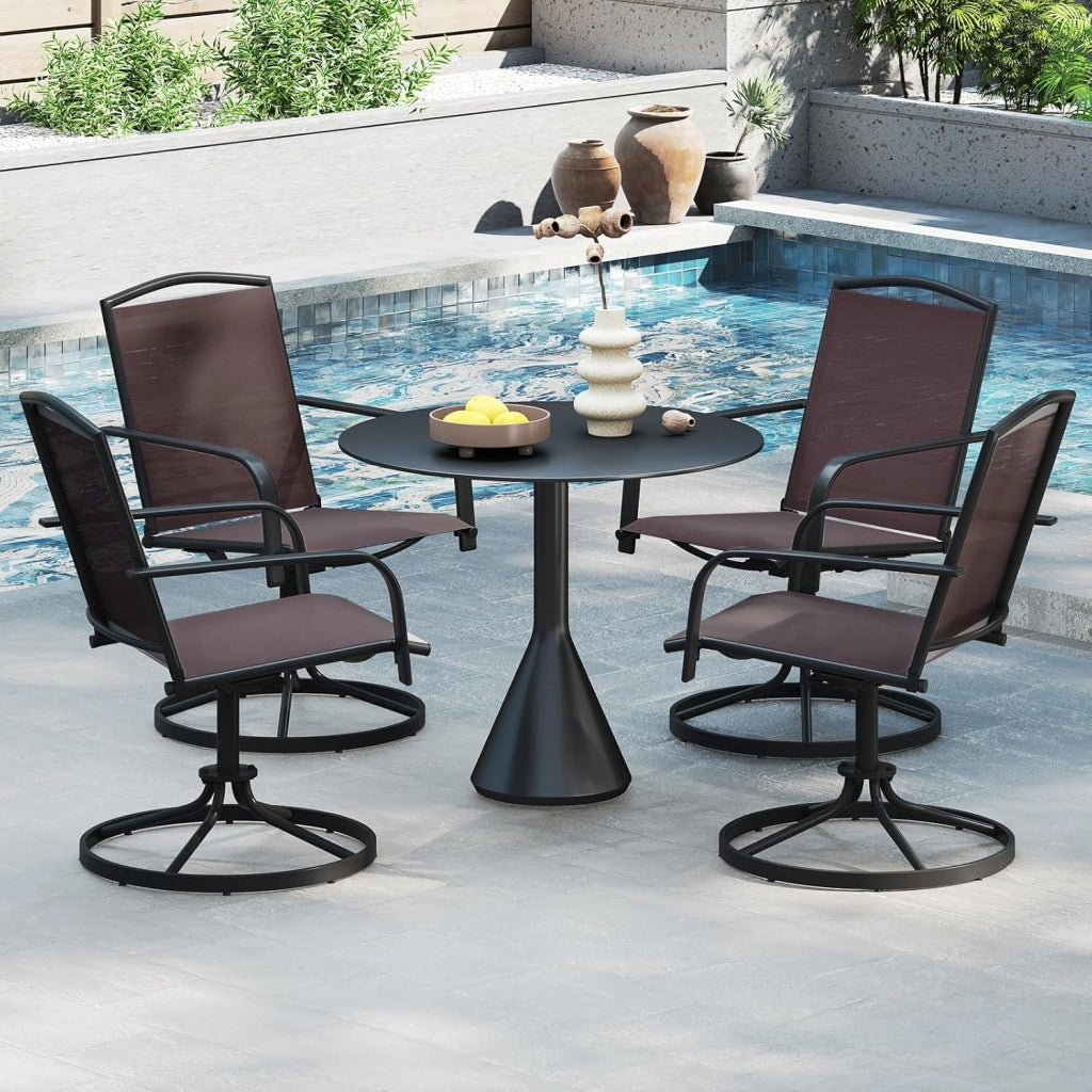 Set di 2 Sedie da Patio Girevoli, Poltrone a Dondolo in Rete a 360° con Schienale Alto e Base Rotonda in Metallo, Sedia a Dondolo Robuste per Giardino Balcone, Portata 150 kg (Marrone)